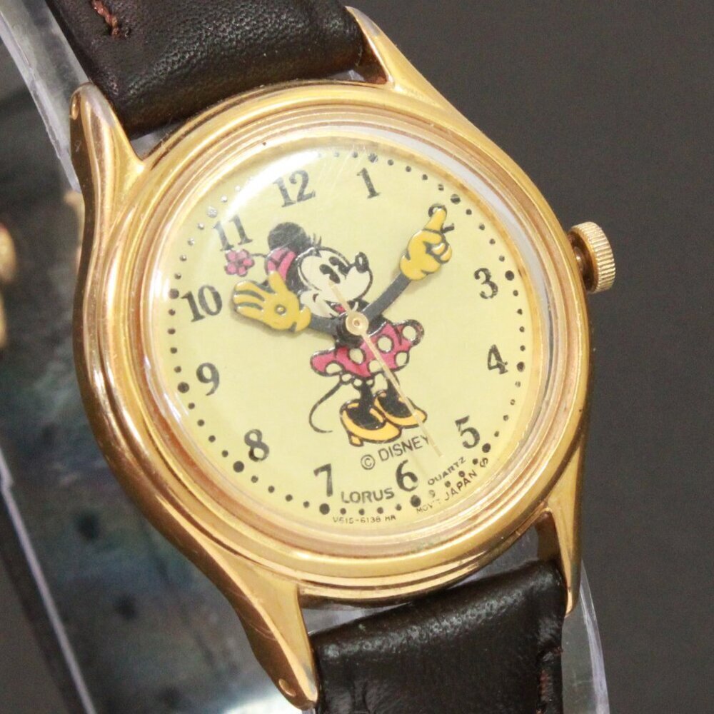 Lorus Ladies Mini Mouse Watch Gold Tone Case New Brown Leather Strap And Battery - Picture 8 of 14